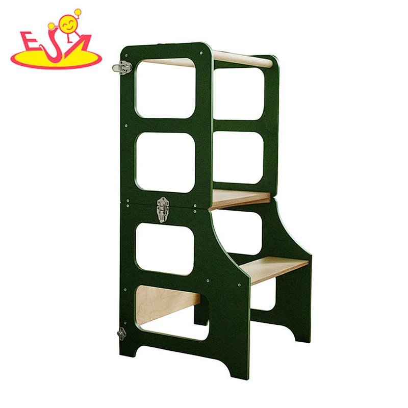 Kitchen Helper Step Stool Standing Folding Wooden Learning Tower For Kids W08G396